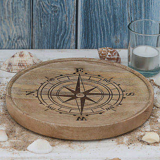 Dekoteller Windrose naturfarben Ø 25cm x 4cm Mangoholz Kompassrose Holzuntersetzer Kompass