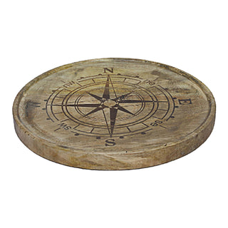 Dekoteller Windrose naturfarben Ø 25cm x 4cm Mangoholz Kompassrose Holzuntersetzer Kompass