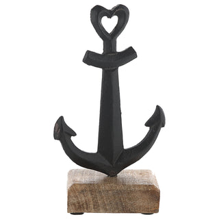 Anker auf Sockel 11x17x5cm Mangoholz Aluminium braun schwarz Dekoanker Schiffsanker Schiffszubehör Ankerplatz