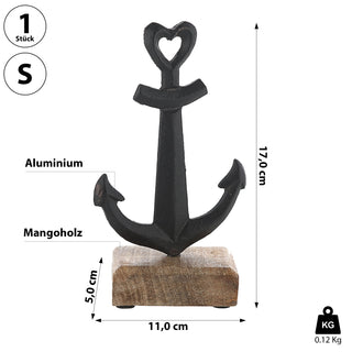 Anker auf Sockel 11x17x5cm Mangoholz Aluminium braun schwarz Dekoanker Schiffsanker Schiffszubehör Ankerplatz