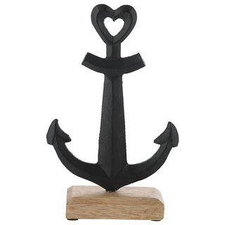 Anker auf Sockel 15x22x5cm Mangoholz Aluminium braun schwarz Dekoanker Schiffsanker Schiffszubehör Ankerplatz