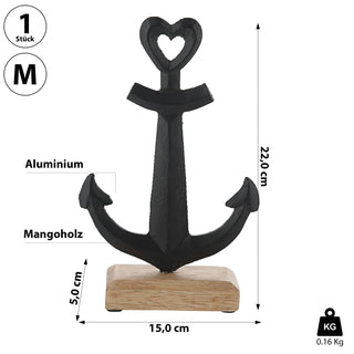 Anker auf Sockel 15x22x5cm Mangoholz Aluminium braun schwarz Dekoanker Schiffsanker Schiffszubehör Ankerplatz