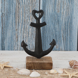 Anker auf Sockel 15x22x5cm Mangoholz Aluminium braun schwarz Dekoanker Schiffsanker Schiffszubehör Ankerplatz