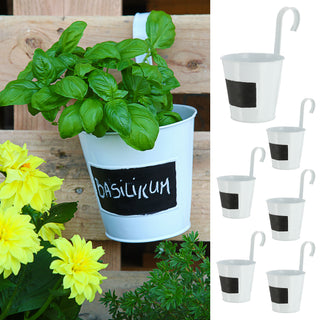 Übertopf 6er Set | weiß Ø15cm H5cm | Kräutertopf zum Aufhängen und Beschriften | Blumentopf Blechtopf Topf Hängetopf…