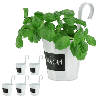 Übertopf 6er Set | weiß Ø15cm H5cm | Kräutertopf zum Aufhängen und Beschriften | Blumentopf Blechtopf Topf Hängetopf…