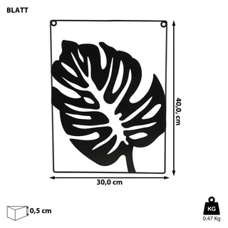 Metallbild "Ahornblatt" Skulptur 3D Wandbild Rahmen Eisen 30x40cm schwarz Ahornblatt
