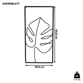 Metallbild "Ahornblatt" Skulptur 3D Wandbild Rahmen Eisen 30x60cm schwarz Ahornblatt