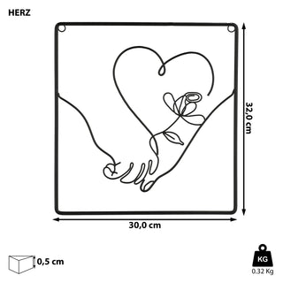 Metallbild "Heart" Hand mit Herz 3D Wandbild Rahmen Eisen 29,5x31,5cm schwarz