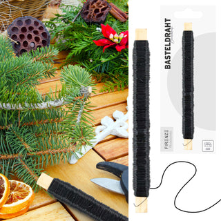 Basteldraht auf Holzstab 50m Eisen silber/gold/grün/schwarz Wickeldraht Floristikdraht Draht zum Basteln Deko Gestecke Adventskranz Blumendekoration