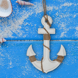 Deko Anker zum Aufhängen mit Tau 32x32x1cm MDF weiß Antikfinish maritim Schiffsanker Schiffszubehör