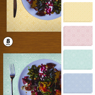 Platzmatten "Mandala" 8er Set 44x29cm eckig 4 Pastellfarben Tischset Platzset Tischauflage Tellerunterlage