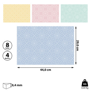 Platzmatten "Mandala" 8er Set 44x29cm eckig 4 Pastellfarben Tischset Platzset Tischauflage Tellerunterlage