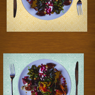 Platzmatten "Mandala" 8er Set 44x29cm eckig 4 Pastellfarben Tischset Platzset Tischauflage Tellerunterlage