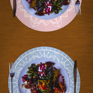 Platzmatten "Mandala" 8er Set Ø38cm rund 4 Pastellfarben Tischset Platzset Tischauflage Tellerunterlage