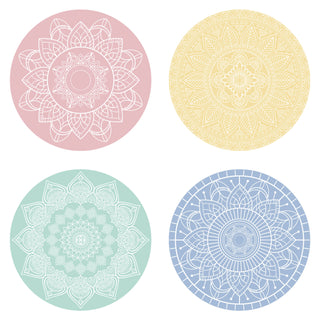 Platzmatten "Mandala" 8er Set Ø38cm rund 4 Pastellfarben Tischset Platzset Tischauflage Tellerunterlage