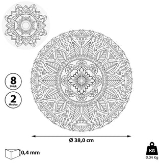 Platzmatten "Mandala" 8er Set Ø38cm rund schwarz weiß Tischset Platzset Tischauflage Tellerunterlage