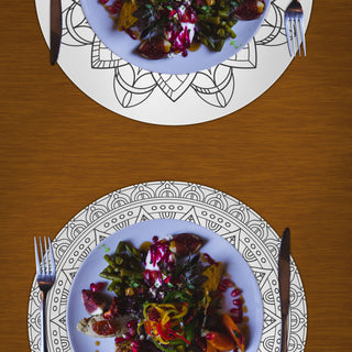 Platzmatten "Mandala" 8er Set Ø38cm rund schwarz weiß Tischset Platzset Tischauflage Tellerunterlage