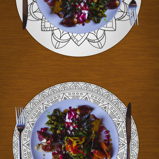 Platzmatten "Mandala" 8er Set Ø38cm rund schwarz weiß Tischset Platzset Tischauflage Tellerunterlage