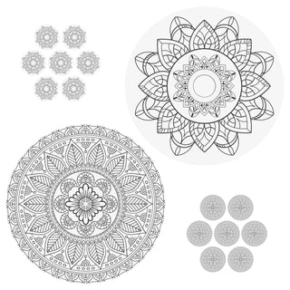 Platzmatten "Mandala" 8er Set Ø38cm rund schwarz weiß Tischset Platzset Tischauflage Tellerunterlage