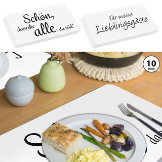 Platzmatten "2 Sprüche" 10er Set 44x28,5cm weiß/schwarz Kunststoff Platzset Tischauflage Tellerunterlage Set