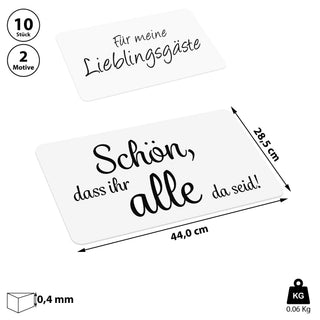 Platzmatten "2 Sprüche" 10er Set 44x28,5cm weiß/schwarz Kunststoff Platzset Tischauflage Tellerunterlage Set