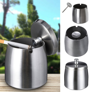 Sturmaschenbecher mit Deckel Edelstahl 9x9x9cm silber Antikratz-Schutz geruchsdicht Windaschenbecher