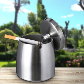 Sturmaschenbecher mit Deckel Edelstahl 9x9x9cm silber Antikratz-Schutz geruchsdicht Windaschenbecher