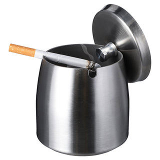 Sturmaschenbecher mit Deckel Edelstahl 9x9x9cm silber Antikratz-Schutz geruchsdicht Windaschenbecher