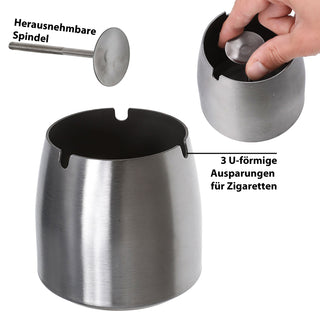 Sturmaschenbecher mit Deckel Edelstahl 9x9x9cm silber Antikratz-Schutz geruchsdicht Windaschenbecher