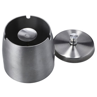 Sturmaschenbecher mit Deckel Edelstahl 9x9x9cm silber Antikratz-Schutz geruchsdicht Windaschenbecher