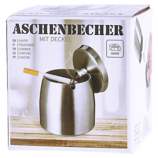 Sturmaschenbecher mit Deckel Edelstahl 9x9x9cm silber Antikratz-Schutz geruchsdicht Windaschenbecher