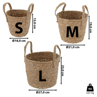 Aufbewahrungskorb 3er Set mit Henkel Jute Cattail 3 Größen Korb Dekokorb Henkelkorb Ordnungskorb