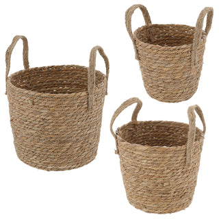 Aufbewahrungskorb 3er Set mit Henkel Jute Cattail 3 Größen Korb Dekokorb Henkelkorb Ordnungskorb