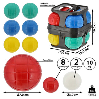 Boule Spiel Set 10teilig Kunststoff Wasserfüllung 8 Kugeln Ø7cm 2 Kugeln Ø3cm Aufbewahrungshalter Boccia