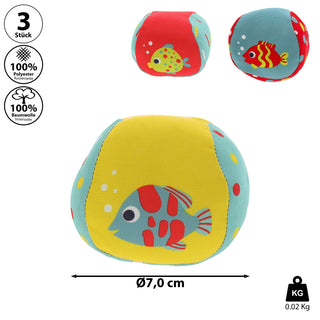 Wasserballset 3-tlg Bälle im Netz Ø7cm Polyester bunt Ball Fische Wasserspielzeug Wasserball