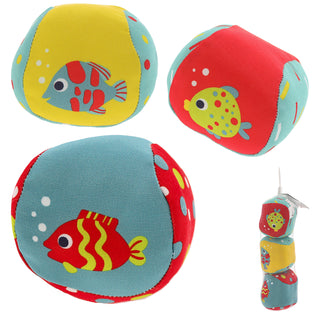Wasserballset 3-tlg Bälle im Netz Ø7cm Polyester bunt Ball Fische Wasserspielzeug Wasserball