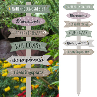 Gartenschild Wegweiser Schild Holzschild 76cm Gartendeko naturfarben grün verschiedene Schriften