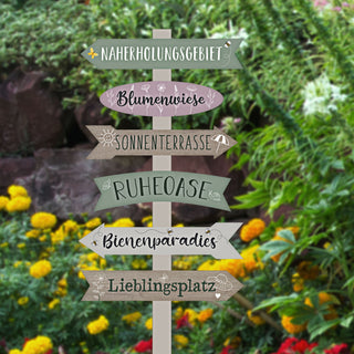 Gartenschild Wegweiser Schild Holzschild 76cm Gartendeko naturfarben grün verschiedene Schriften