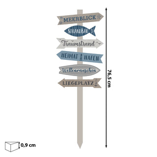 Strandschild Wegweiser maritim Schild Holzschild 76cm Gartendeko naturfarben blau 6 Planken verschiedene Schriften