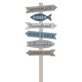 Strandschild Wegweiser maritim Schild Holzschild 76cm Gartendeko naturfarben blau 6 Planken verschiedene Schriften