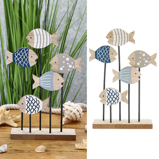 Deko Fische auf Ständer 15x24,5cm MDF Eisen naturfarben blau grau Fischschwarm Dekofische Holzfische