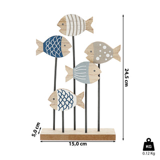 Deko Fische auf Ständer 15x24,5cm MDF Eisen naturfarben blau grau Fischschwarm Dekofische Holzfische