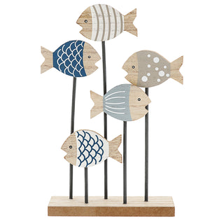 Deko Fische auf Ständer 15x24,5cm MDF Eisen naturfarben blau grau Fischschwarm Dekofische Holzfische