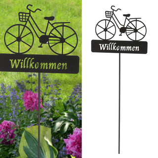Gartenstecker Fahrrad "Willkommen"Metall schwarz 20x90cm Gartendekoration Metallstecker