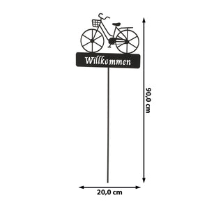 Gartenstecker Fahrrad "Willkommen"Metall schwarz 20x90cm Gartendekoration Metallstecker