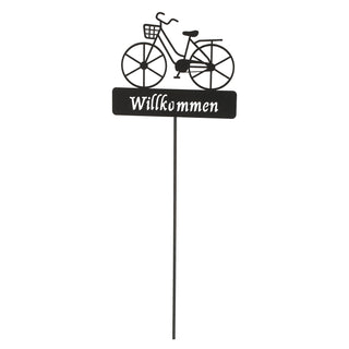 Gartenstecker Fahrrad "Willkommen"Metall schwarz 20x90cm Gartendekoration Metallstecker