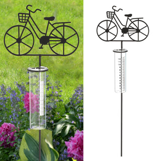 Gartenstecker Regenmesser Fahrrad Metallstecker 18x90x5,5cm Metall Glas Niederschlagsmesser Messzylinder