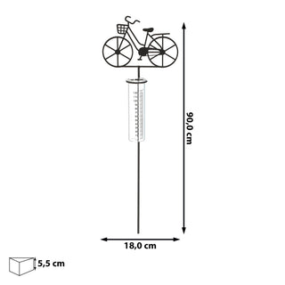 Gartenstecker Regenmesser Fahrrad Metallstecker 18x90x5,5cm Metall Glas Niederschlagsmesser Messzylinder