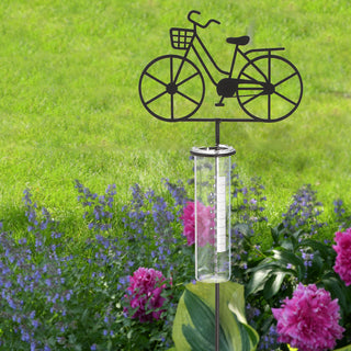 Gartenstecker Regenmesser Fahrrad Metallstecker 18x90x5,5cm Metall Glas Niederschlagsmesser Messzylinder