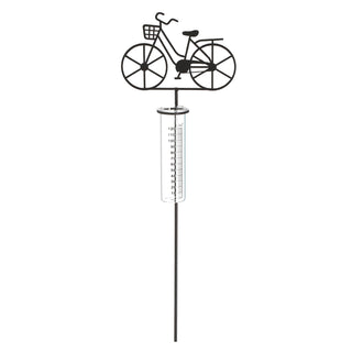 Gartenstecker Regenmesser Fahrrad Metallstecker 18x90x5,5cm Metall Glas Niederschlagsmesser Messzylinder
